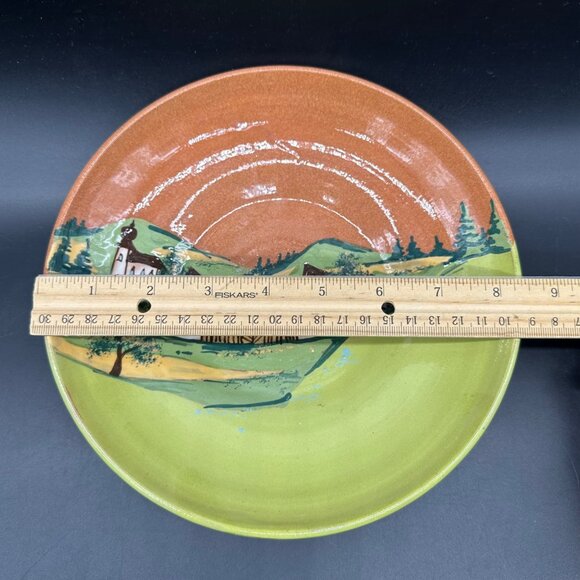 Handmade Art Pottery Dish Wall Hanging Countryside Mountains Church Redware - Picture 9 of 10